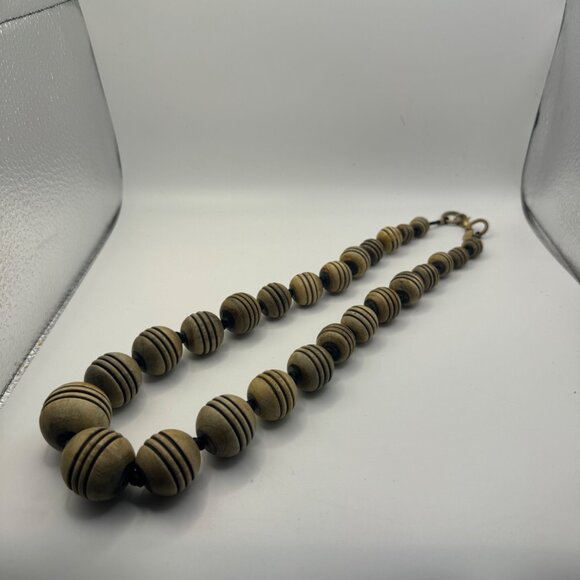 Talbots Vintage Style Wooden Bead Necklace With Brass Accents & Clasp - Picture 5 of 5